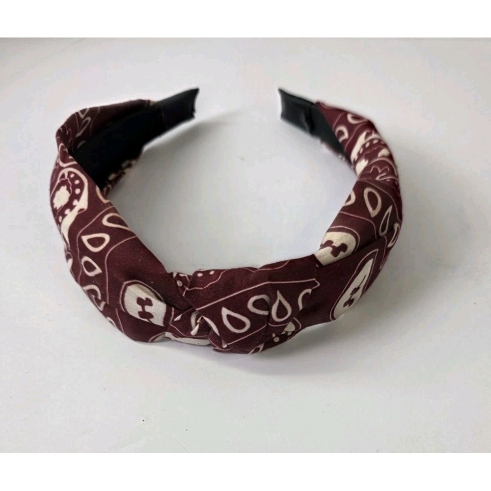 Wine & White turban knot headband bandana paisley jersey fabric cover band teeth